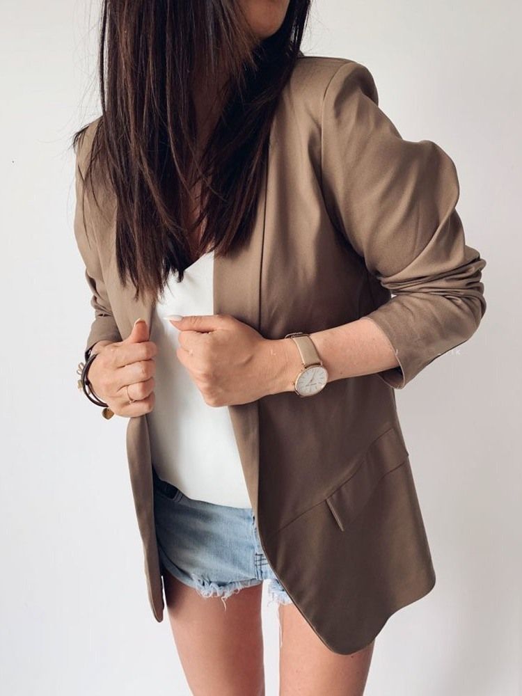 Tre Fjärdedels Ärm Vanlig Mellanlång Casual Blazer För Höst