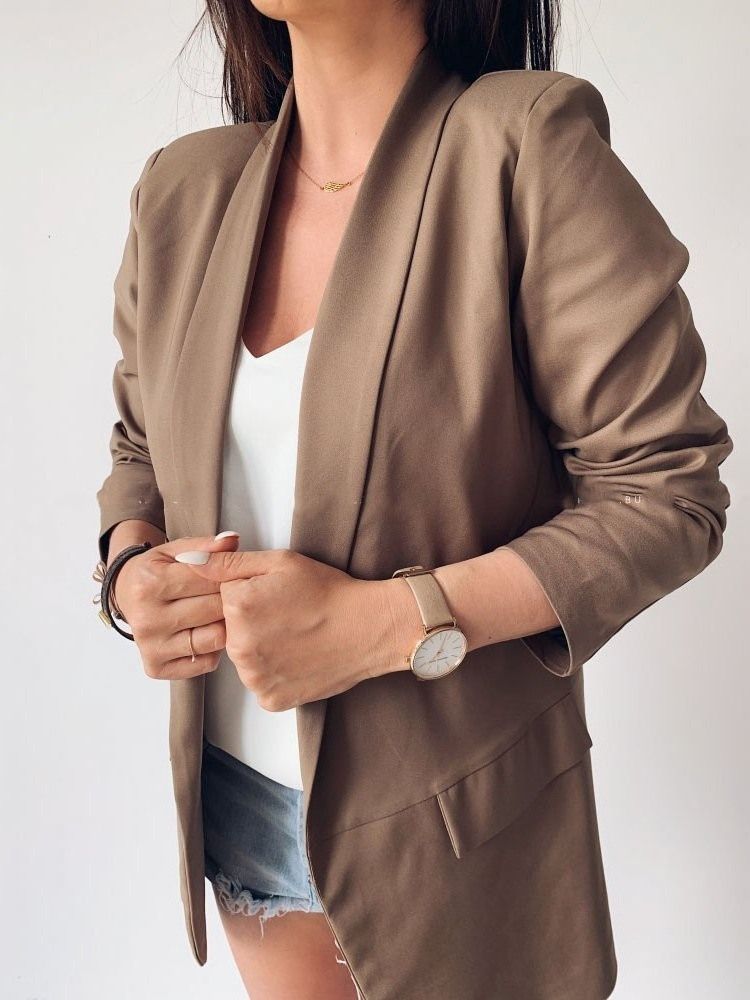Tre Fjärdedels Ärm Vanlig Mellanlång Casual Blazer För Höst