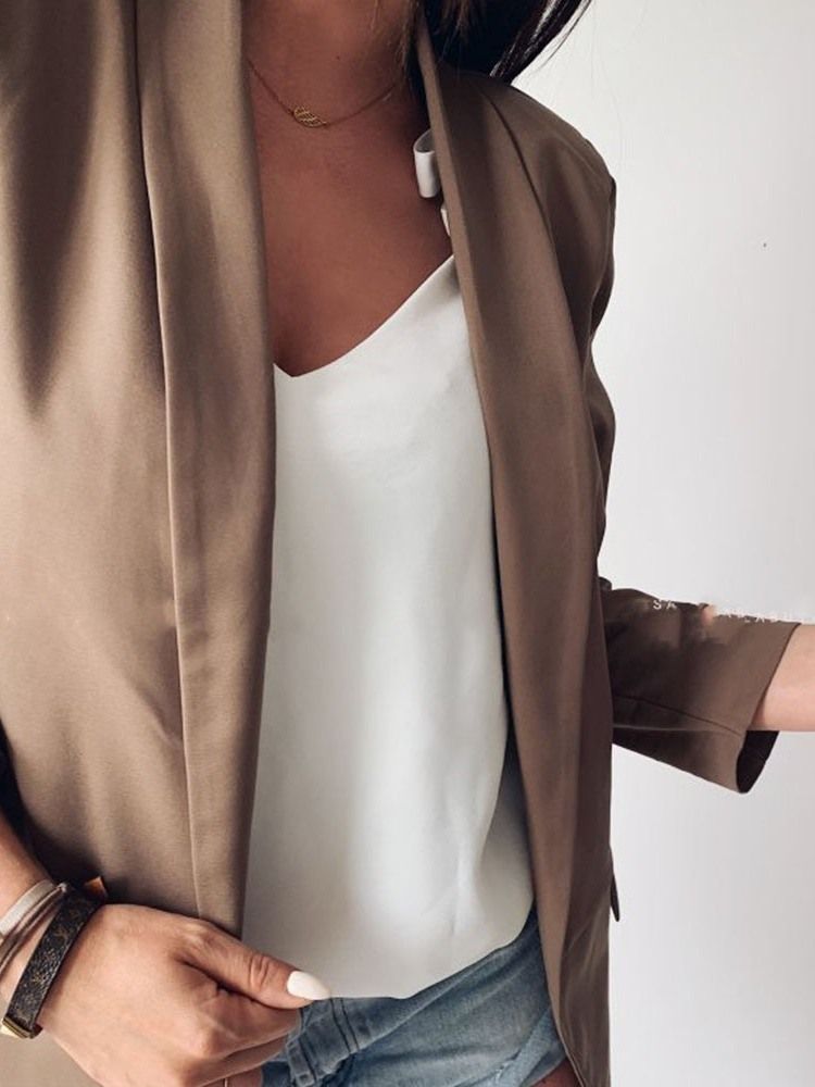 Tre Fjärdedels Ärm Vanlig Mellanlång Casual Blazer För Höst