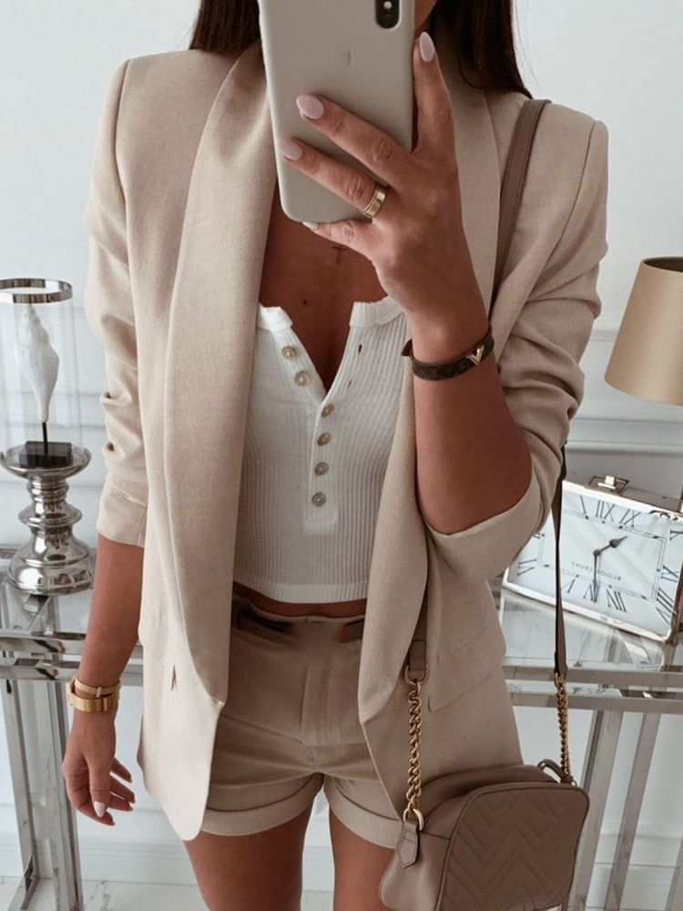 Tre Fjärdedels Ärm Vanlig Mellanlång Casual Blazer För Höst