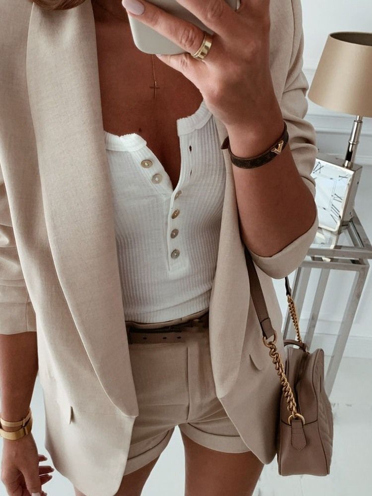 Tre Fjärdedels Ärm Vanlig Mellanlång Casual Blazer För Höst