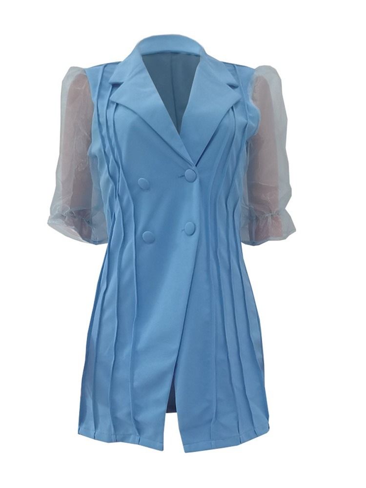 Trekvartsärm Skårad Kavaj Dubbelknäppt Spring Puff Sleeve Casual Blazer