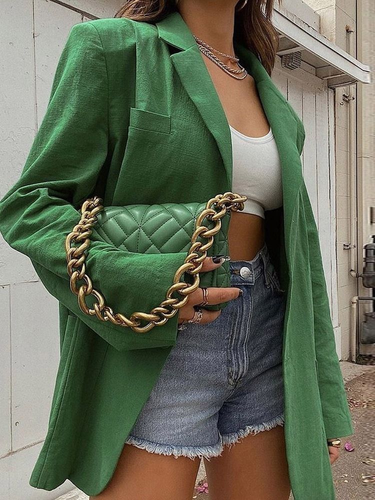 Vanlig Enkelknäppt Långärmad Vanlig Fall Casual Blazer