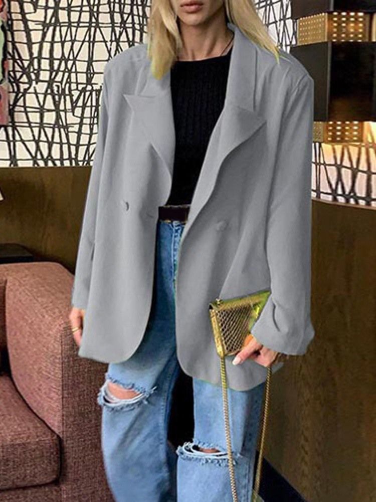 Vanlig Långärmad Dubbelknäppt Mellanlång Fall Casual Blazer