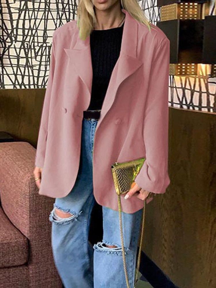 Vanlig Långärmad Dubbelknäppt Mellanlång Fall Casual Blazer