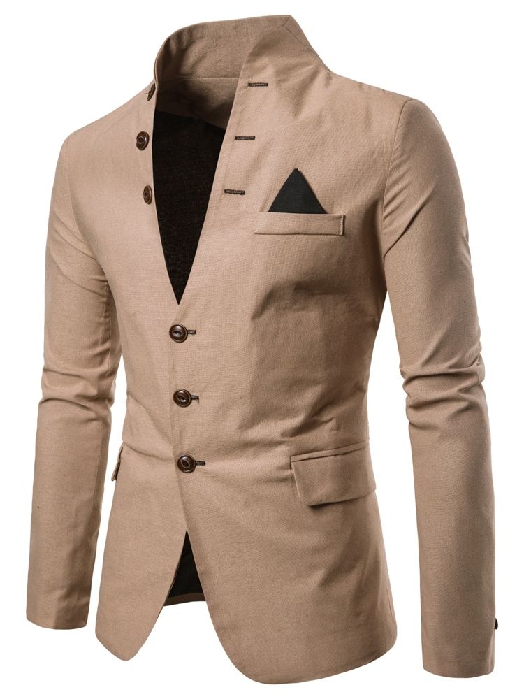 Vanlig Stativkrage Enkelknäppt Ficka För Män Casual Blazer
