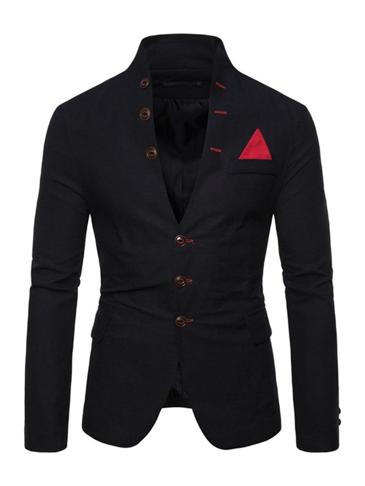 Vanlig Stativkrage Enkelknäppt Ficka För Män Casual Blazer