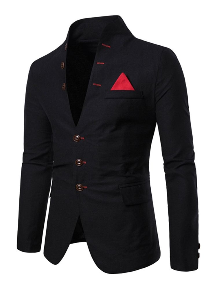 Vanlig Stativkrage Enkelknäppt Ficka För Män Casual Blazer