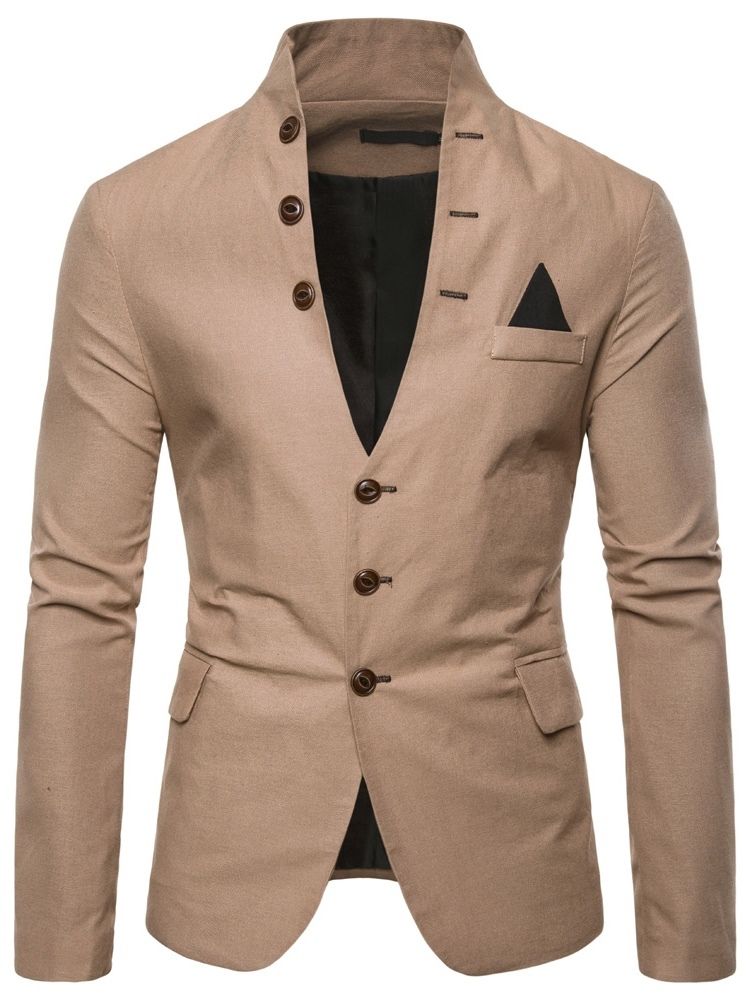 Vanlig Stativkrage Enkelknäppt Ficka För Män Casual Blazer