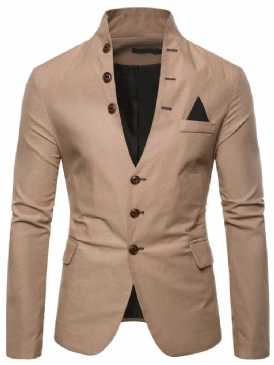 Vanlig Stativkrage Enkelknäppt Ficka För Män Casual Blazer