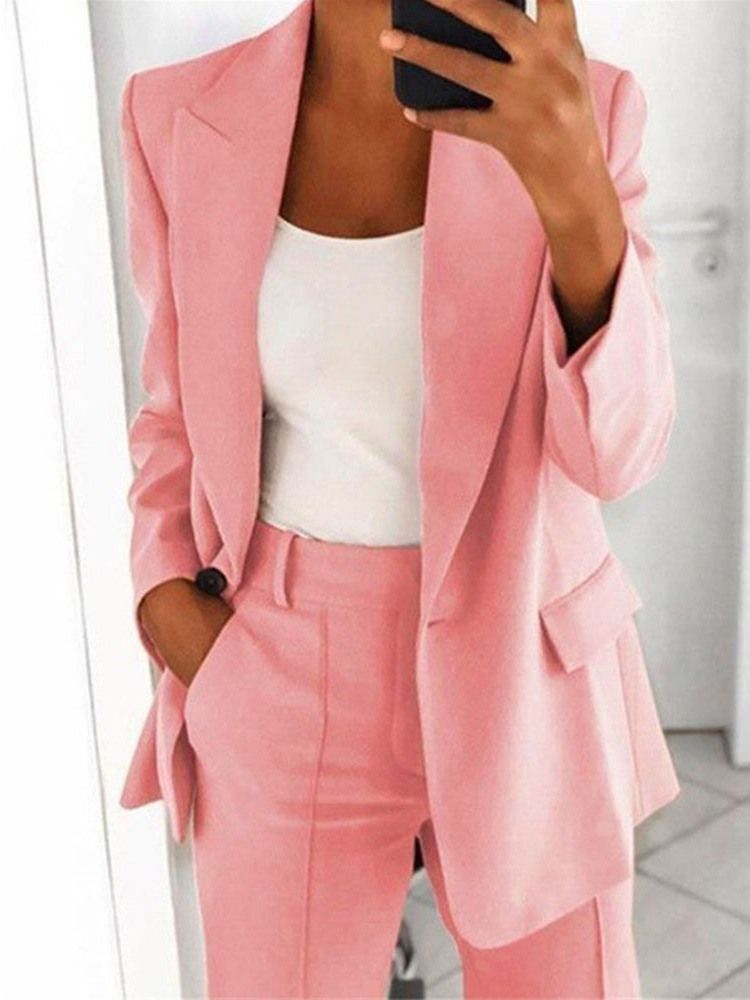 Vanligt Hackad Kavaj Med En Knapp Standard Casual Blazer För Kvinnor