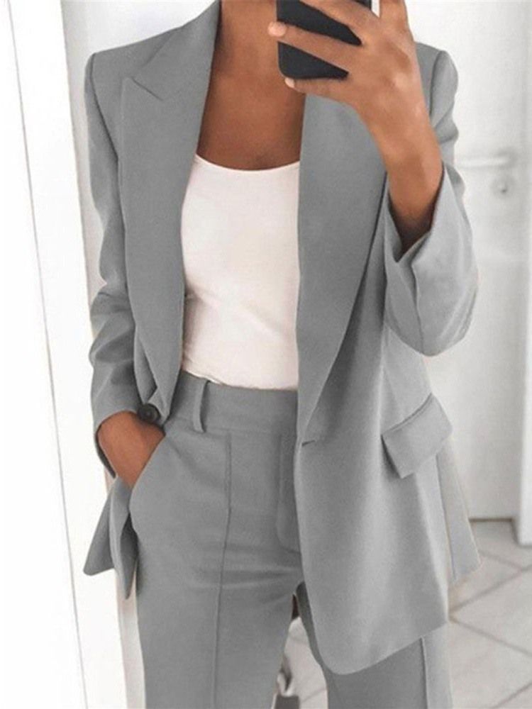 Vanligt Hackad Kavaj Med En Knapp Standard Casual Blazer För Kvinnor