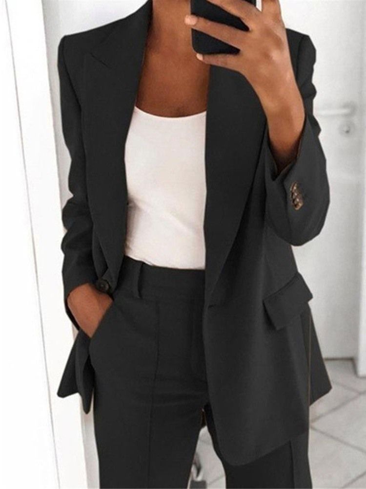 Vanligt Hackad Kavaj Med En Knapp Standard Casual Blazer För Kvinnor