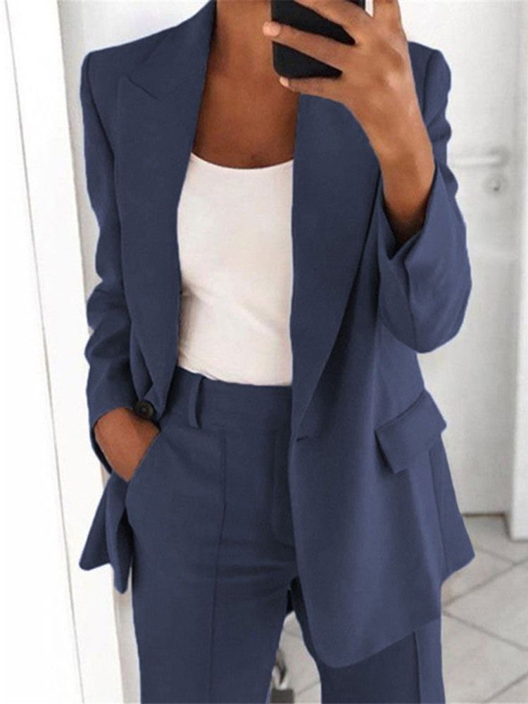 Vanligt Hackad Kavaj Med En Knapp Standard Casual Blazer För Kvinnor