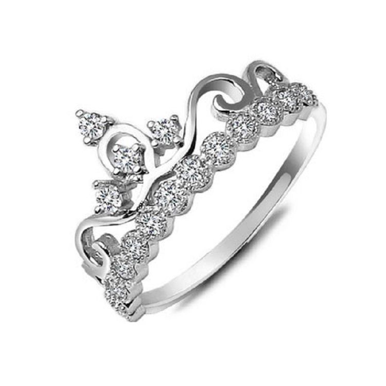 Snygg Kron Silverring Med Strass