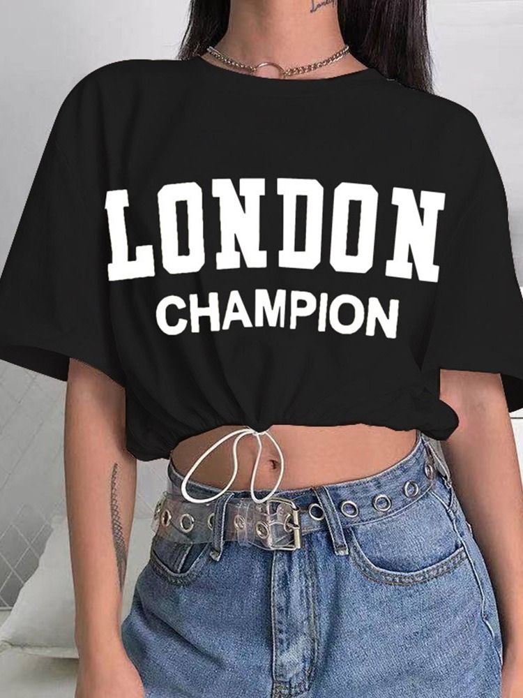 Bokstav Med Rund Hals Och Halvärm Västerländsk T-Shirt För Kvinnor