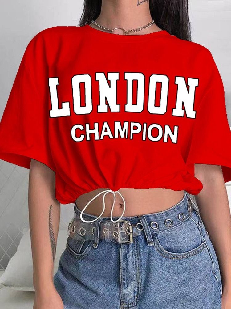 Bokstav Med Rund Hals Och Halvärm Västerländsk T-Shirt För Kvinnor