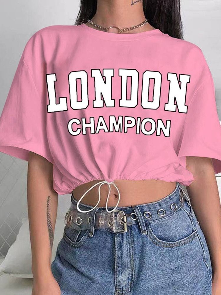 Bokstav Med Rund Hals Och Halvärm Västerländsk T-Shirt För Kvinnor