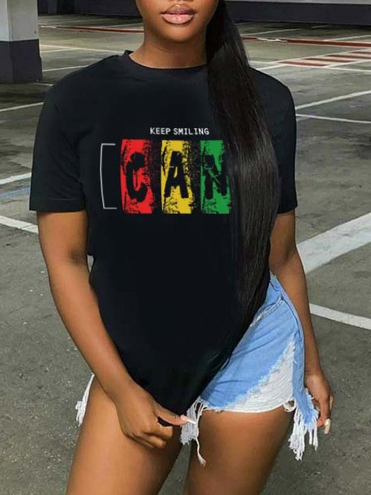 Bokstav Medellång Kortärmad Casual Lös T-Shirt För Kvinnor