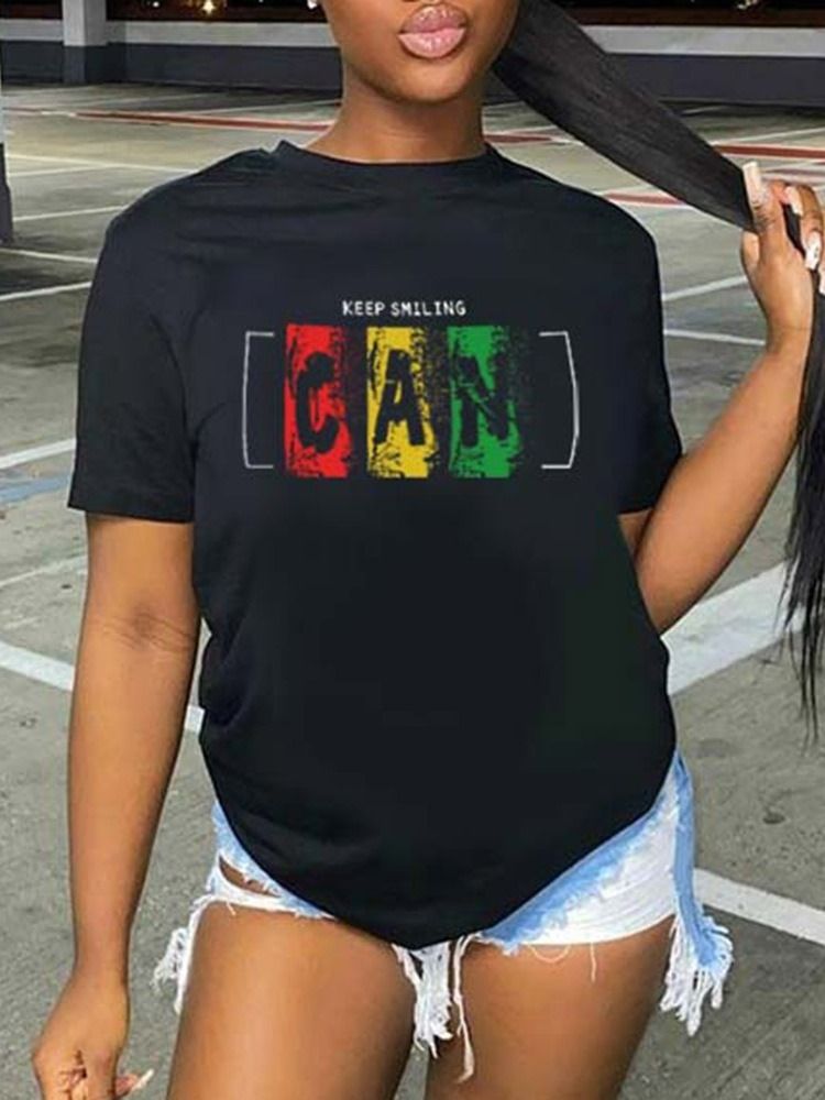 Bokstav Medellång Kortärmad Casual Lös T-Shirt För Kvinnor