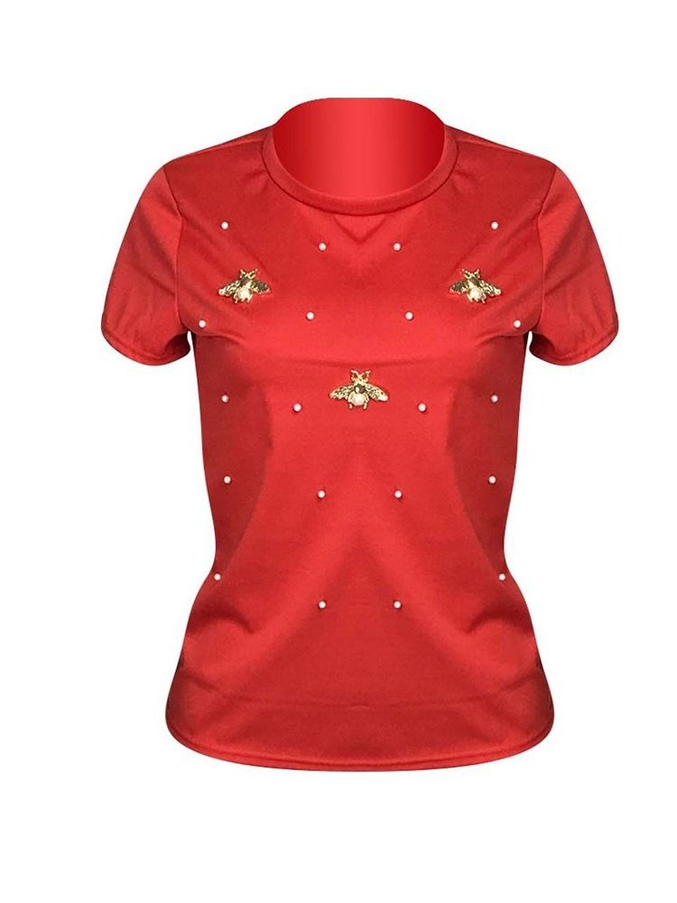 Enkel Kortärmad Pärla Casual T-Shirt
