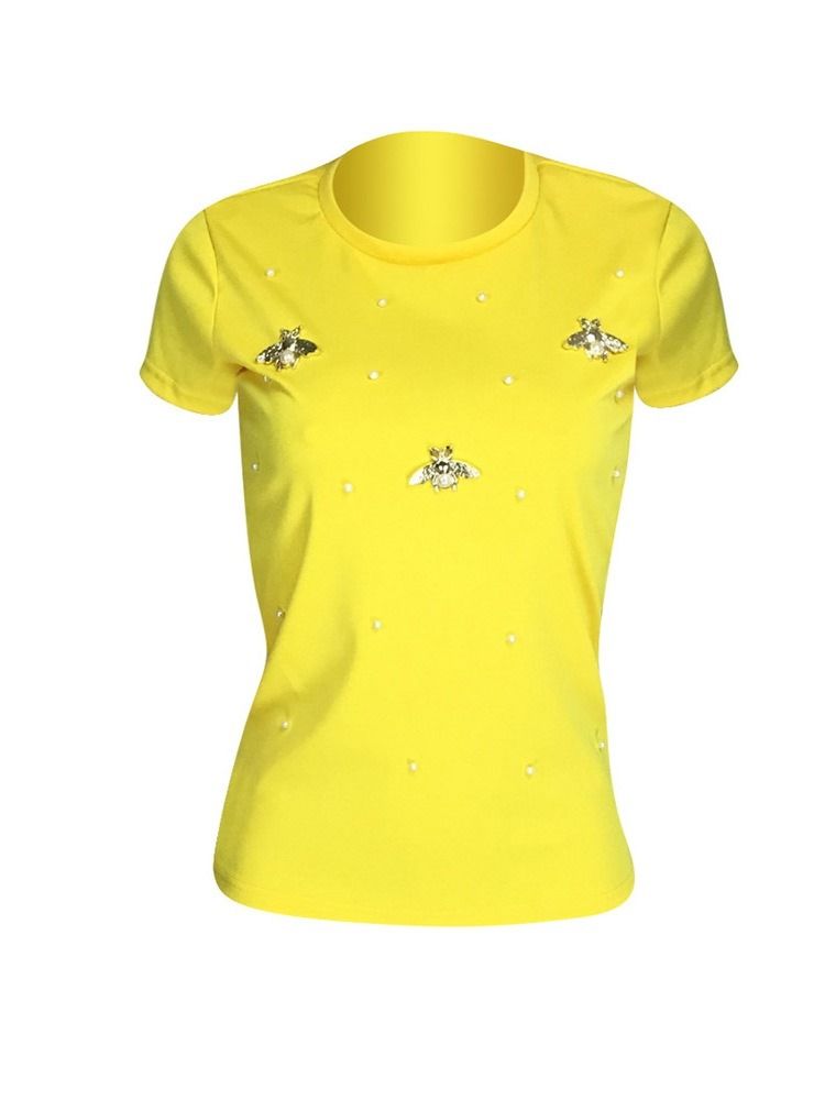 Enkel Kortärmad Pärla Casual T-Shirt