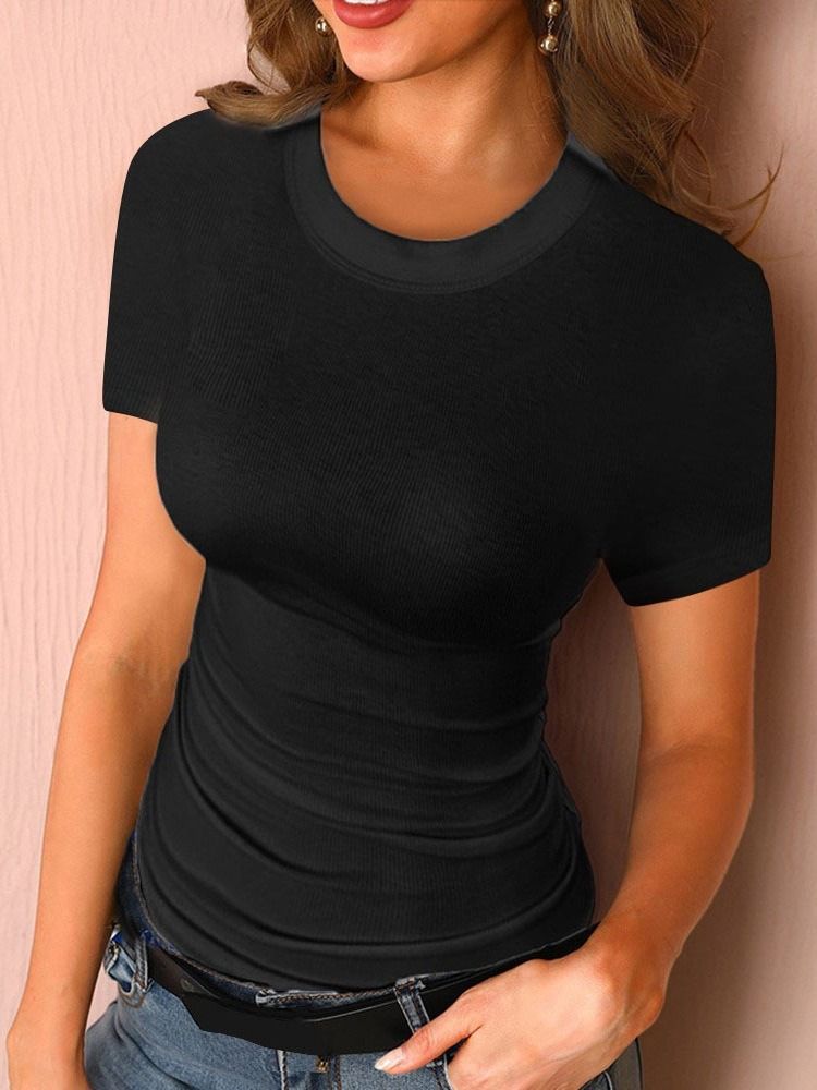 Enkel Kortärmad Standard Sommar Slim T-Shirt För Kvinnor