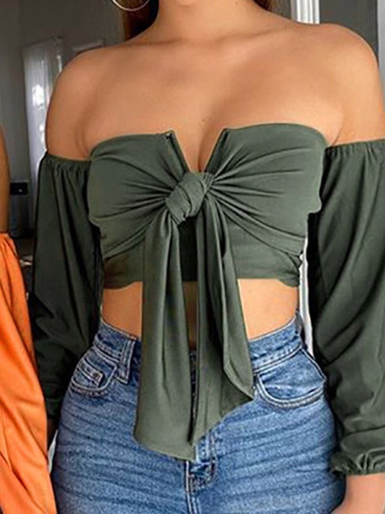 Enkel Långärmad Off Shoulder Slim Office Lady T-Shirt För Kvinnor