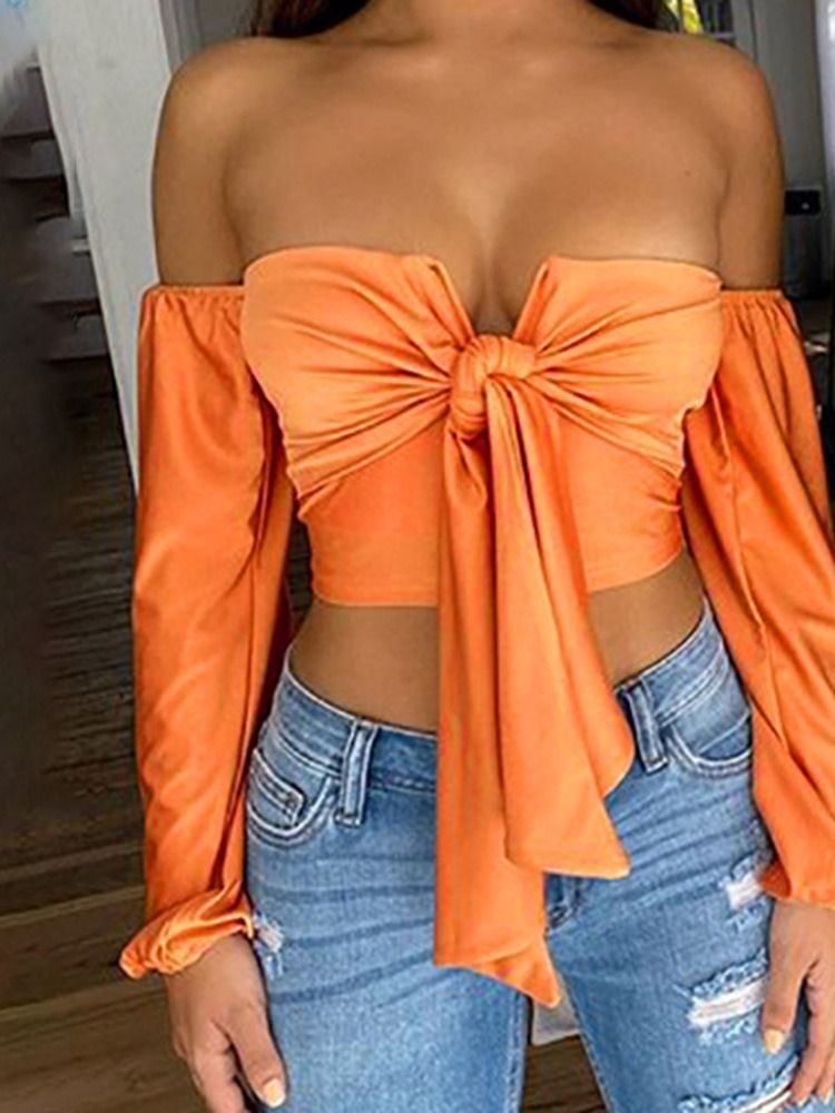 Enkel Långärmad Off Shoulder Slim Office Lady T-Shirt För Kvinnor
