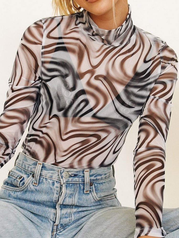 Geometrisk Kort Långärmad Smal T-Shirt För Kvinnor