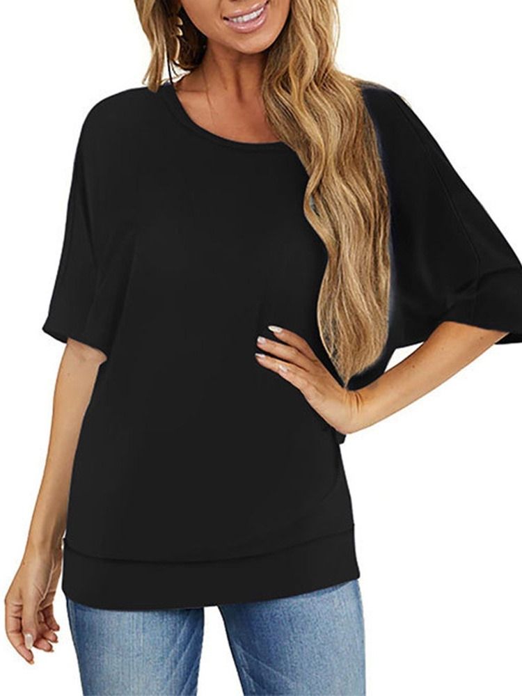 Halvärm Medellång Rundhalsad Lös Avslappnad T-Shirt För Kvinnor