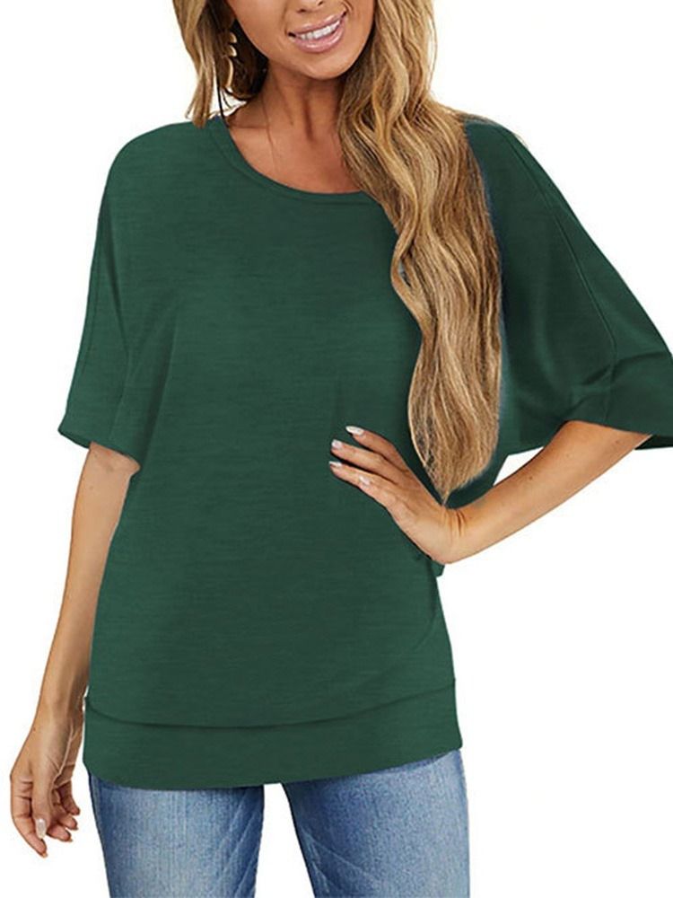 Halvärm Medellång Rundhalsad Lös Avslappnad T-Shirt För Kvinnor