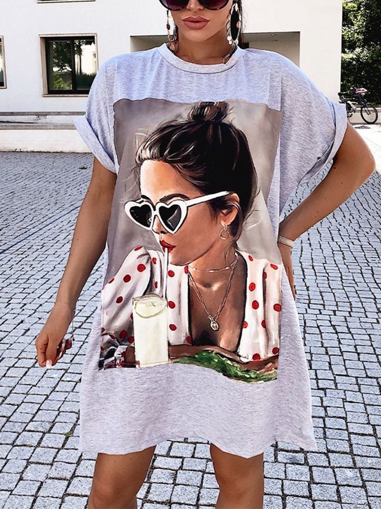 Karaktär Kortärmad Rundhalsad Lös T-Shirt För Kvinnor