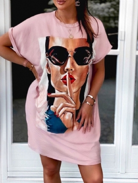 Karaktär Kortärmad Rundhalsad Lös T-Shirt För Kvinnor