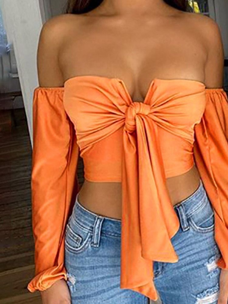 Kort Långärmad Off Shoulder Slim T-Shirt För Kvinnor