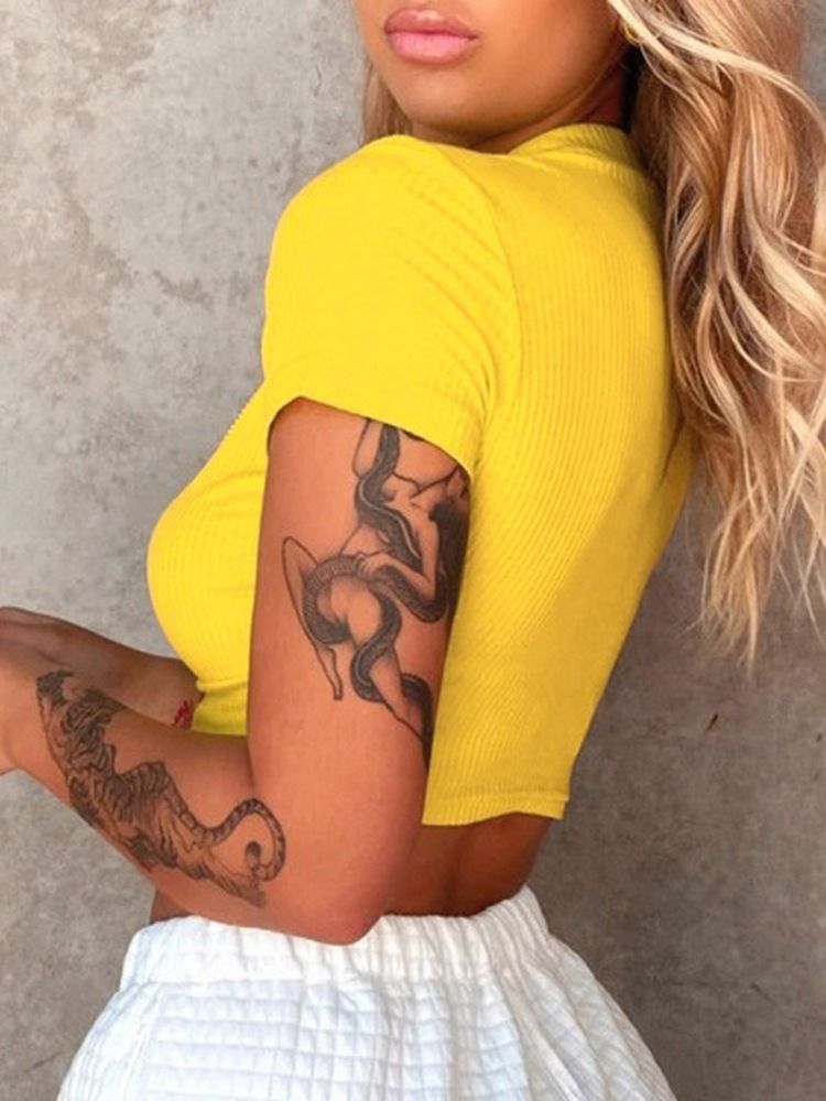 Kortärmad Enfärgad Kort Slimmad T-Shirt För Kvinnor