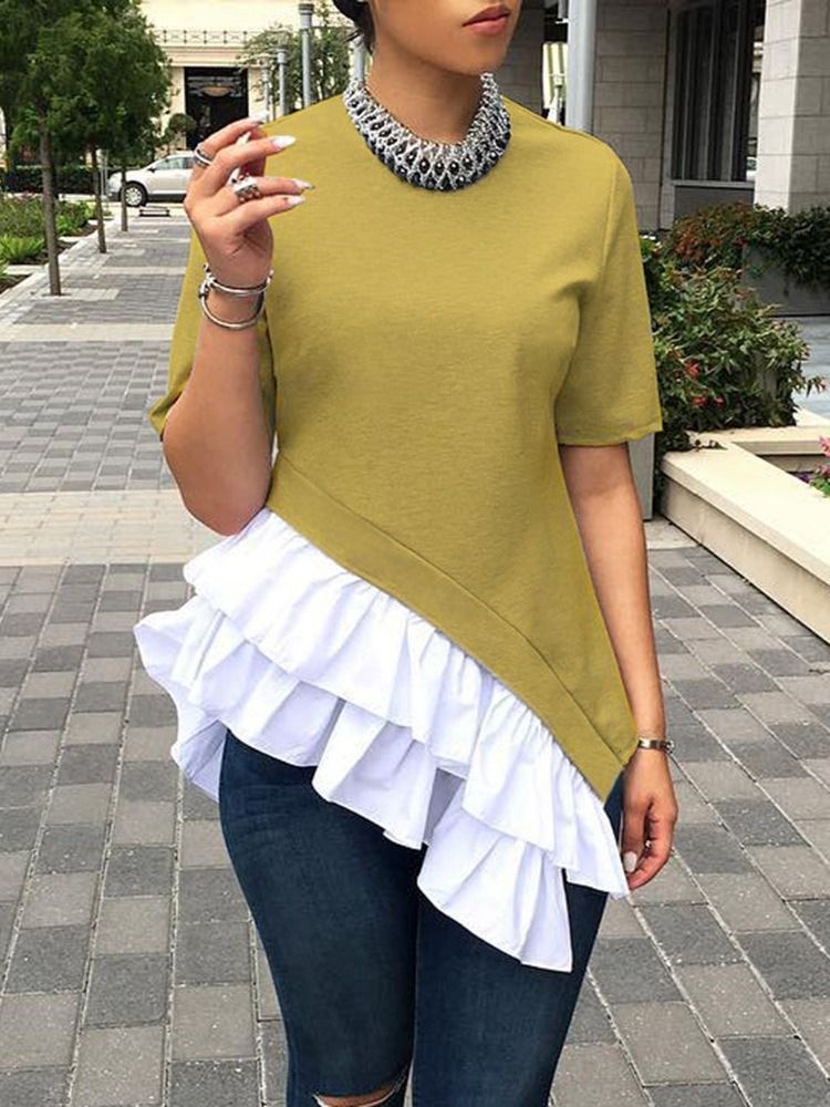 Kortärmad Enfärgad Rundhalsad Slim Fashion T-Shirt För Kvinnor