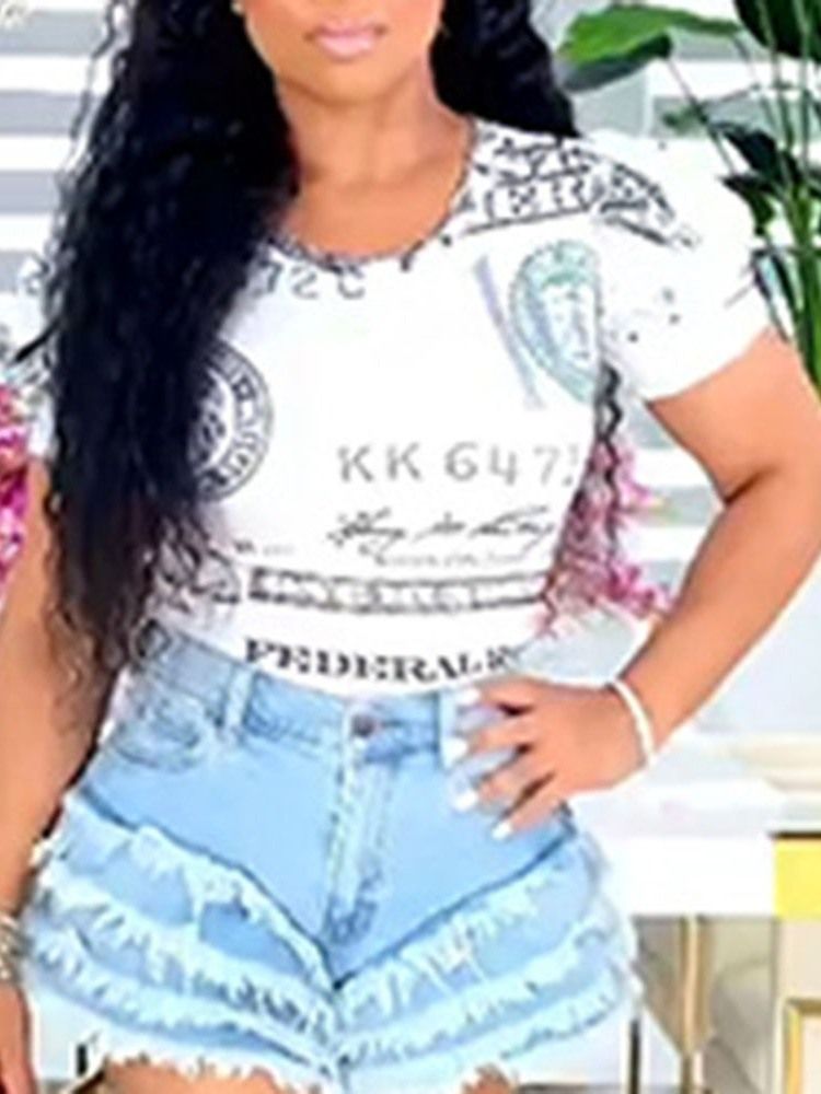 Kortärmad Standard Rundhalsad Casual T-Shirt För Kvinnor