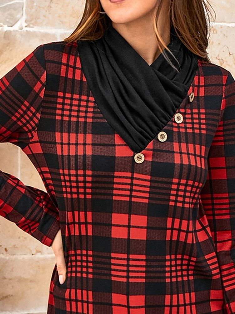Långärmad Rutig Mellanlång Casual Fall T-Shirt