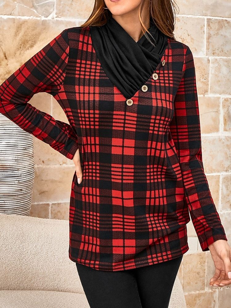 Långärmad Rutig Mellanlång Casual Fall T-Shirt