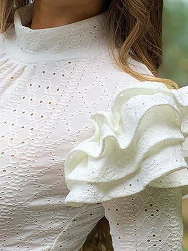 Långärmad Stativkrage Falbala Fall Slim Blus