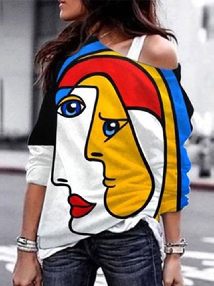 Långärmad Tecknad Mellanlång Casual T-Shirt För Kvinnor