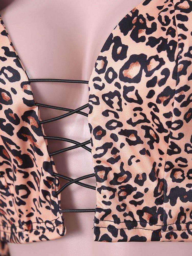 Leopard V-Ringad Kort Västerländsk Slim T-Shirt För Kvinnor