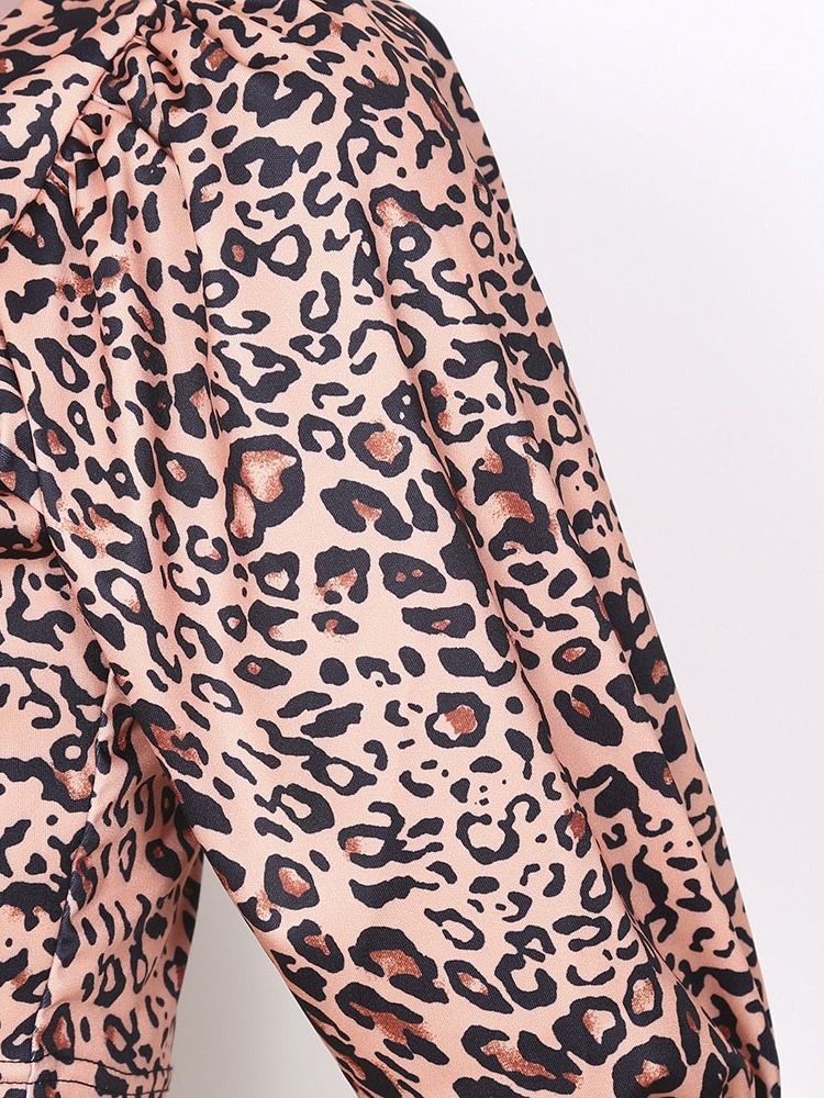 Leopard V-Ringad Kort Västerländsk Slim T-Shirt För Kvinnor