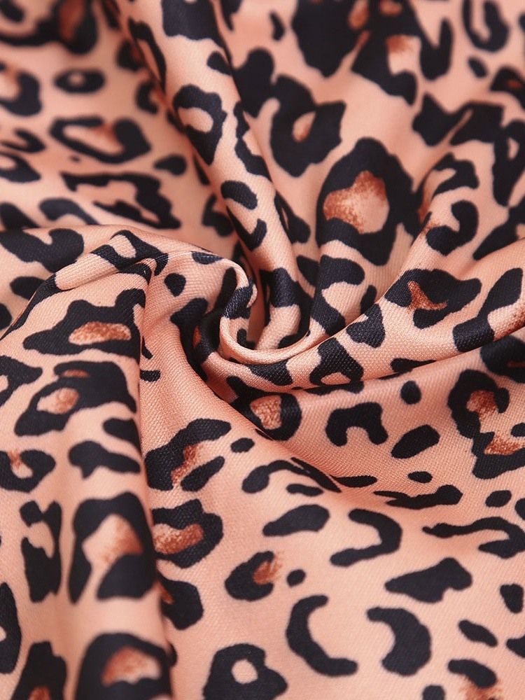Leopard V-Ringad Kort Västerländsk Slim T-Shirt För Kvinnor