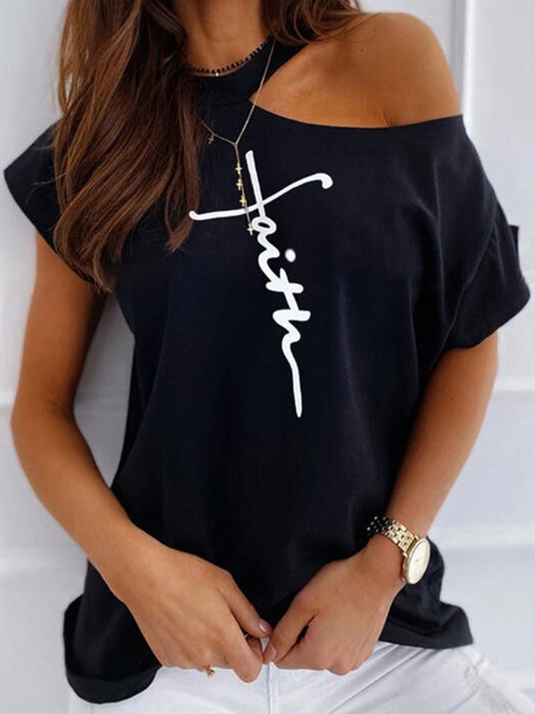 Letter Kortärmad Standard Lös Casual T-Shirt
