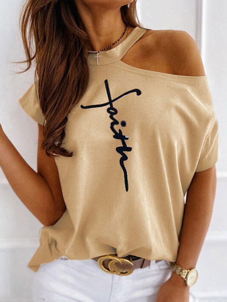 Letter Kortärmad Standard Lös Casual T-Shirt