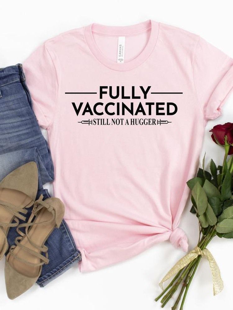 Letter Medellång Kortärmad Smal T-Shirt För Kvinnor