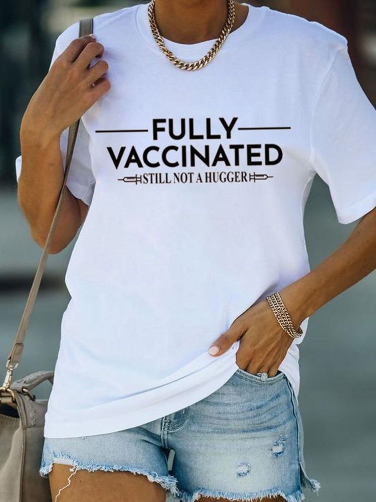 Letter Medellång Kortärmad Smal T-Shirt För Kvinnor