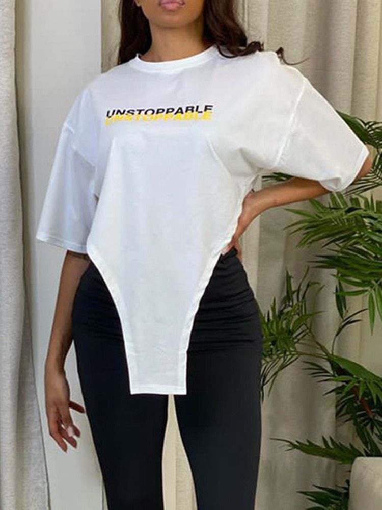 Medellånga Halvärm Letter Lös Sommar T-Shirt